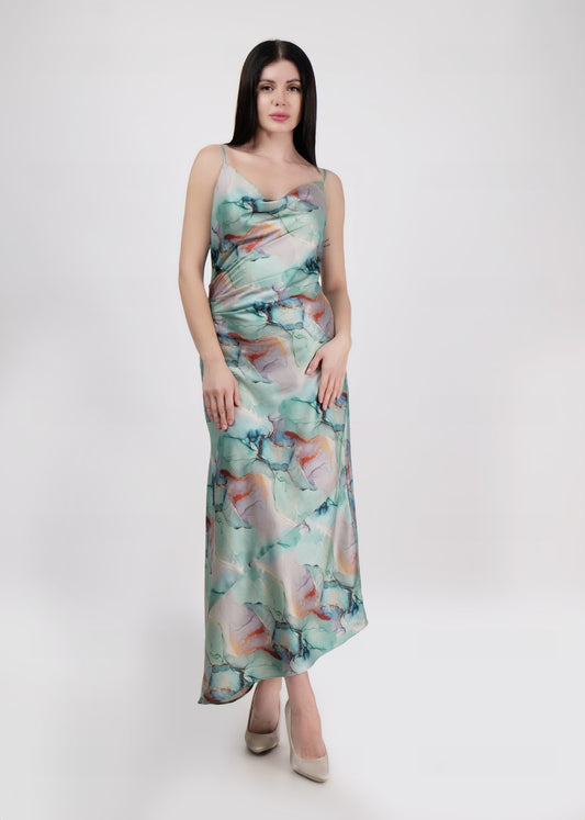 Satin Floral Long Dress